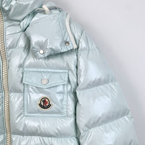 Moncler Womens Light Blue Down Puffer Jacket With Hood & Logo Patch - Picture 3 of 8